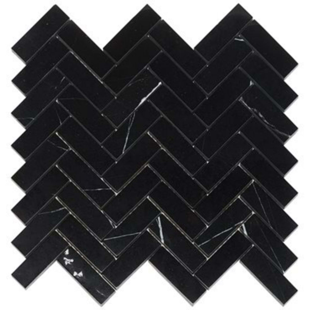 Nero Marquina in Nero Marquina 1x3 Herringbone Natural Stone