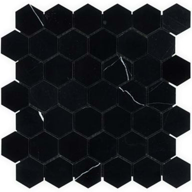 Nero Marquina in Nero Marquina 2'' Hexagon Polished Natural Stone