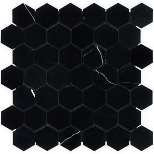 Nero Marquina in Nero Marquina 2'' Hexagon Polished