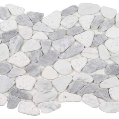 Ocean Stones - Sliced Mosaic in Terrazzo Carrara Bardiglio White Tile