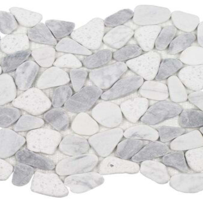 Ocean Stones - Sliced Mosaic in Terrazzo Carrara Bardiglio White Tile