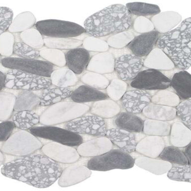 Ocean Stones - Sliced Mosaic in Terrazzo Carrara Nero Smoke Tile