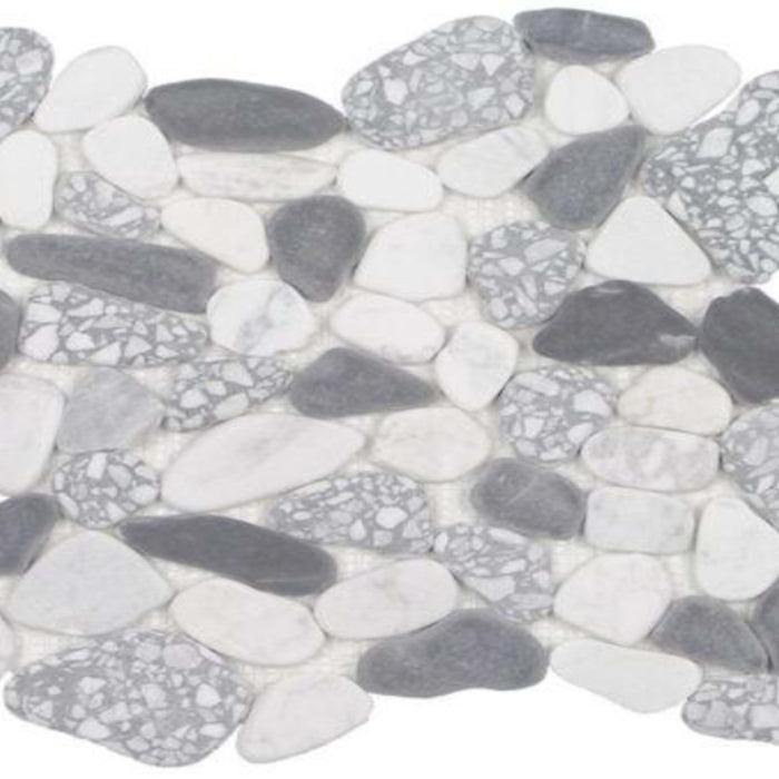Ocean Stones - Sliced Mosaic in Terrazzo Carrara Nero Smoke Tile