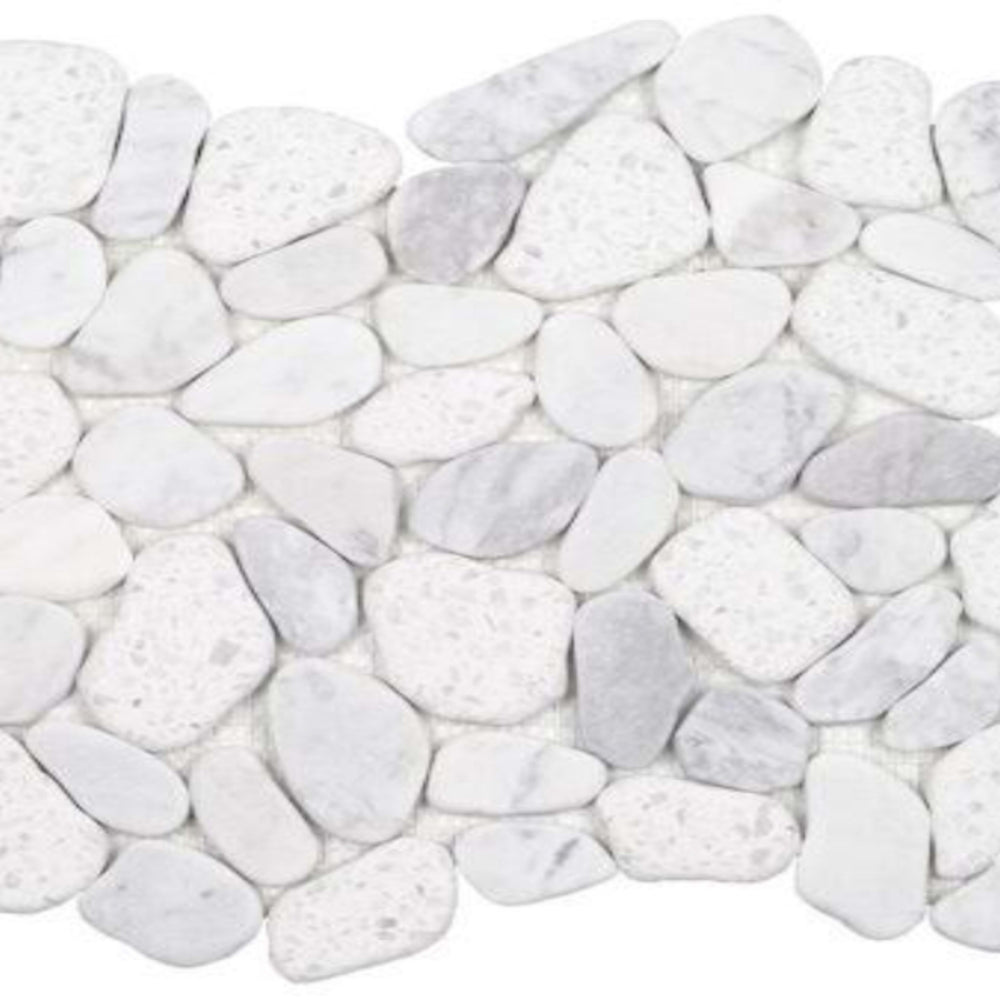 Ocean Stones - Sliced Mosaic in White Terrazzo Carrara Tile