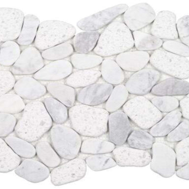 Ocean Stones - Sliced Mosaic in White Terrazzo Carrara Tile