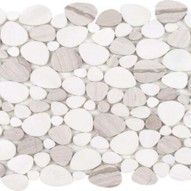 Ocean Stones - Sliced Mosaic in Light Wood Grain Italian White Tile