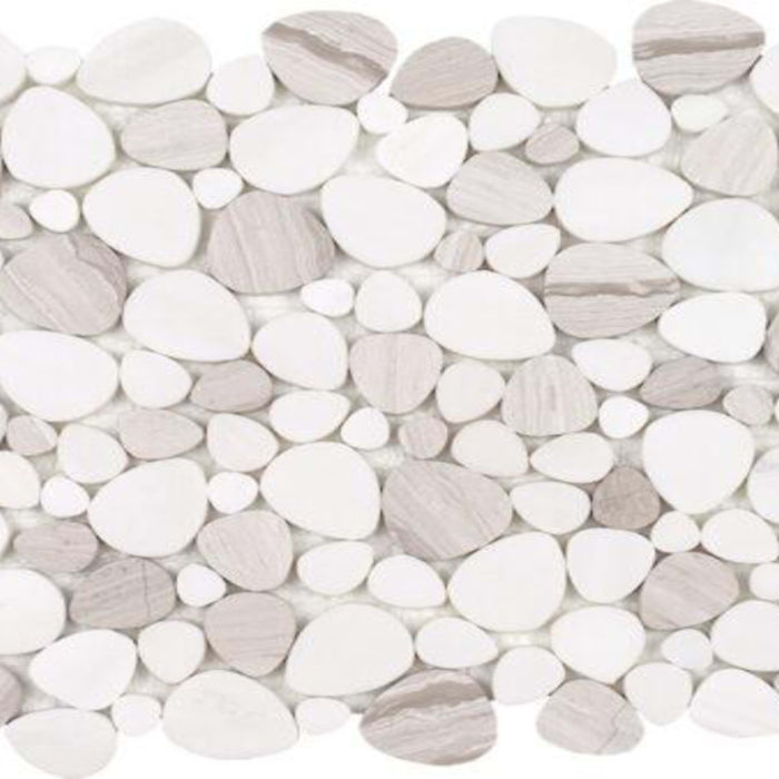 Ocean Stones - Sliced Mosaic in Light Wood Grain Italian White Tile