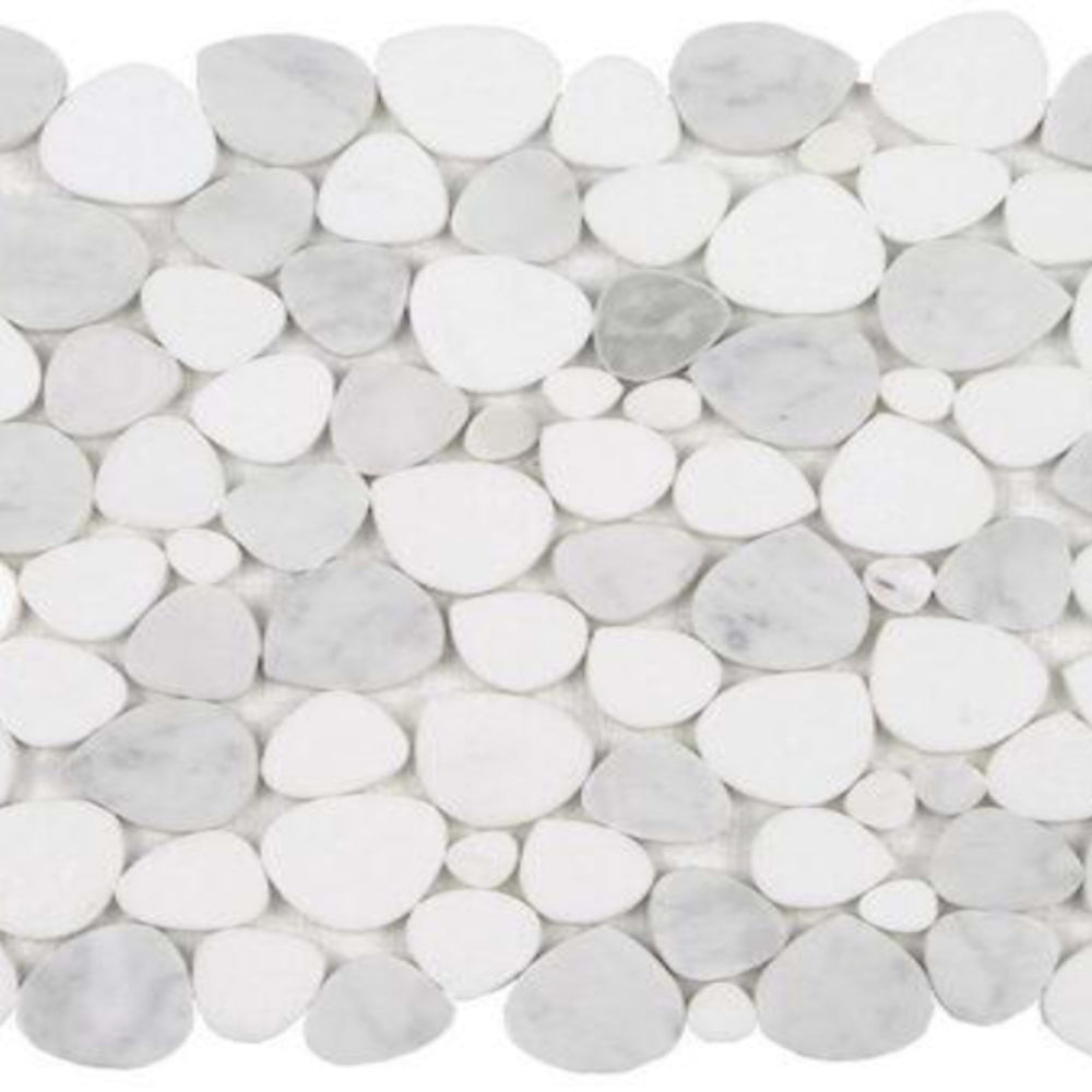 Ocean Stones - Sliced Mosaic in Bianco Carrara Thassos Tile