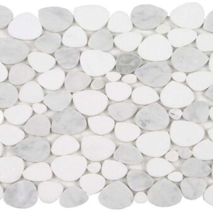 Ocean Stones - Sliced Mosaic in Bianco Carrara Thassos Tile