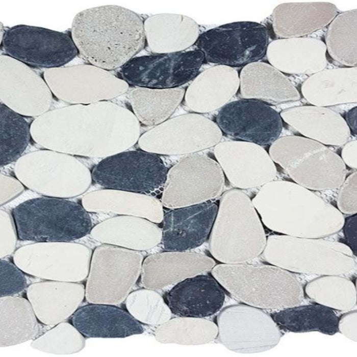 Ocean Stones - Sliced Mosaic in Black White Tan Tile