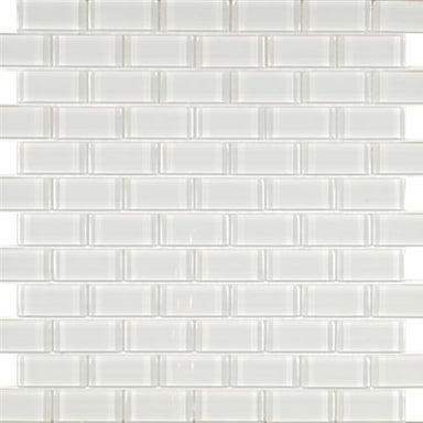 Pure White in White - Staggered 1x2 Glass Tile