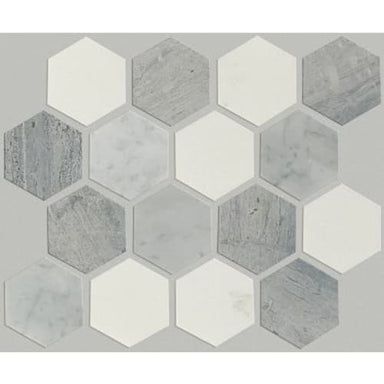 PEARL MOSAIC HEXAGON MOSAIC in Bianco C Blue G  Tile