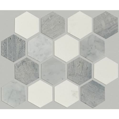 PEARL MOSAIC HEXAGON MOSAIC in Bianco C Blue G  Tile