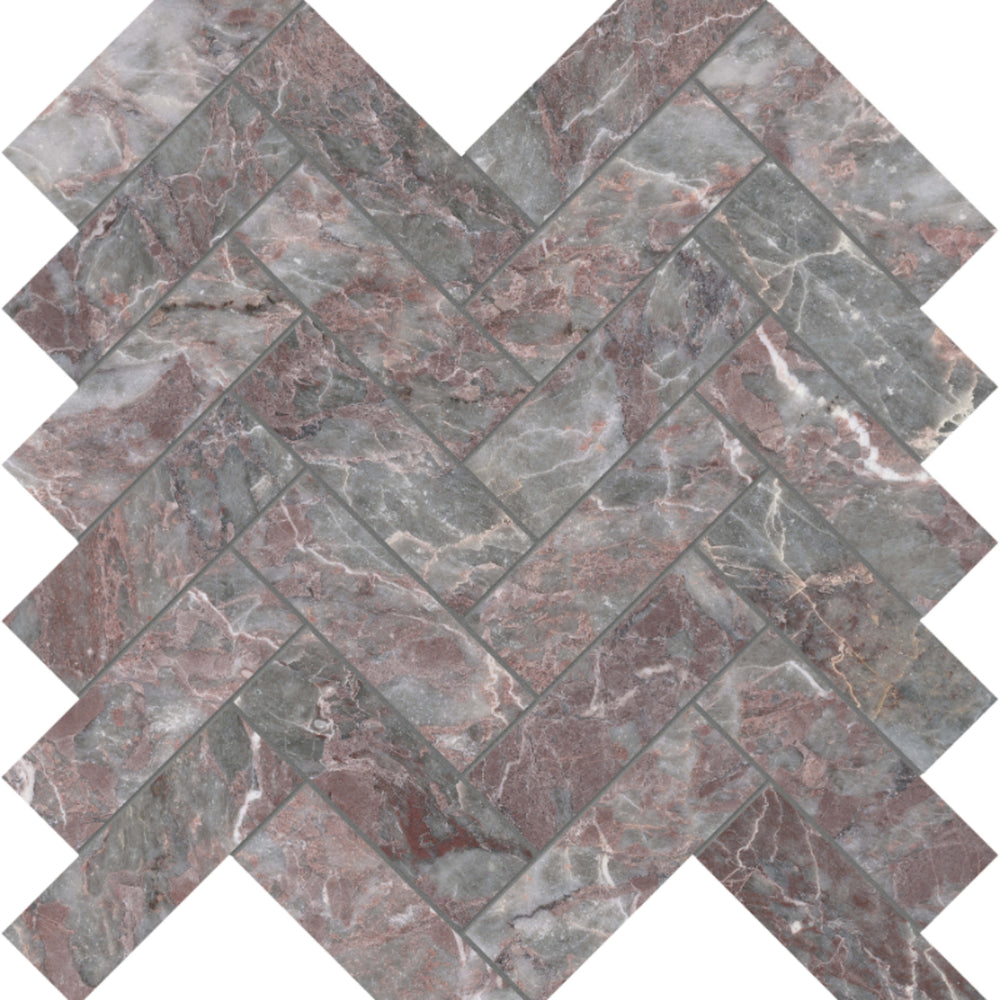 Sereno Burgundy in Herringbone Mosaic Honed Natural Stone