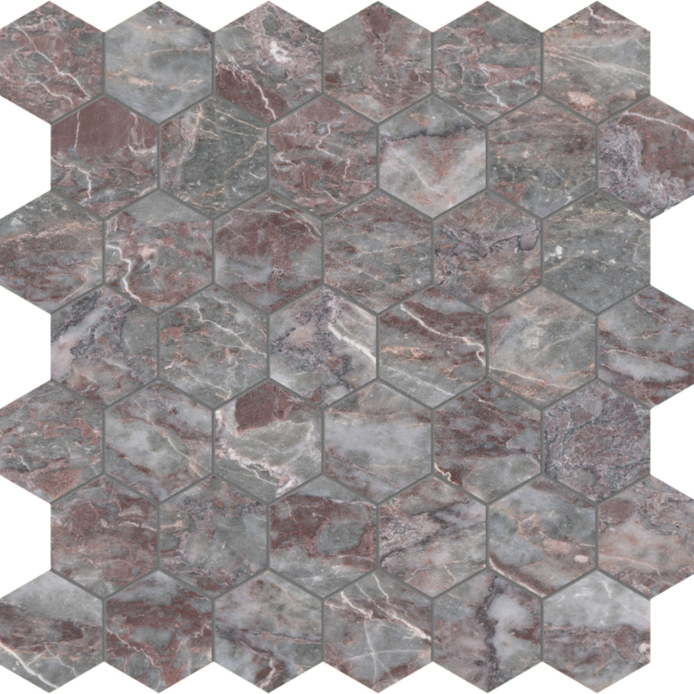 Sereno Burgundy in Hexagon Mosaic Honed Natural Stone