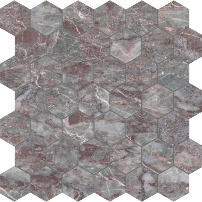Sereno Burgundy in Hexagon Mosaic Honed Natural Stone