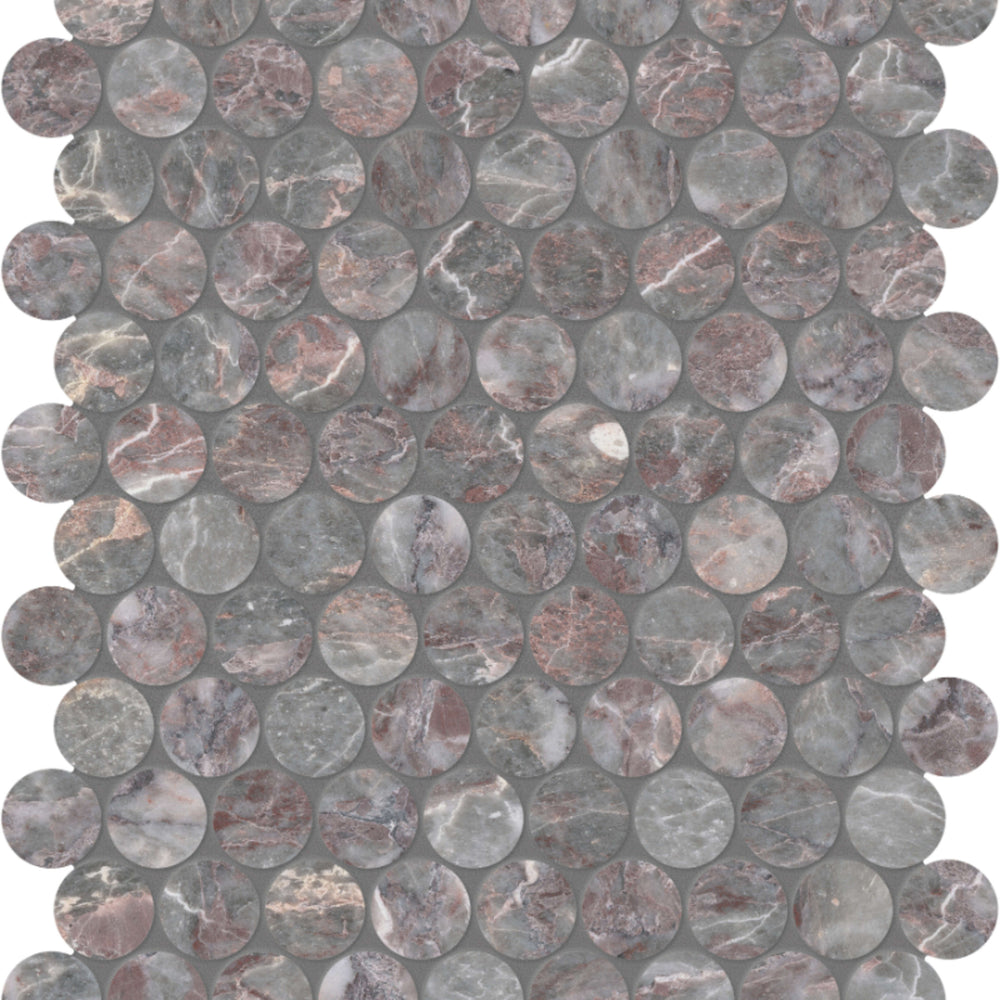 Sereno Burgundy in Penny Round Mosaic Honed Natural Stone