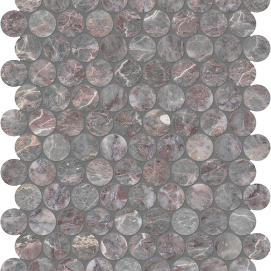 Sereno Burgundy in Penny Round Mosaic Honed
