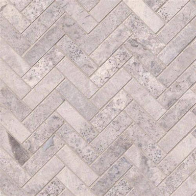 Silver Travertine in Silver Travertine - Herringbone Natural Stone