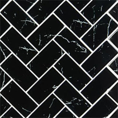 Nero in Marquina Glass 2x4 Herringbone Glass Tile
