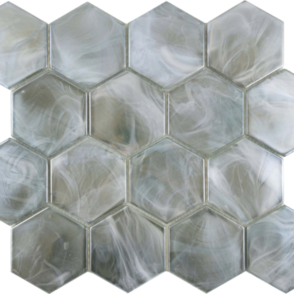 Splash in Moss / 3" Hex Glass Tile