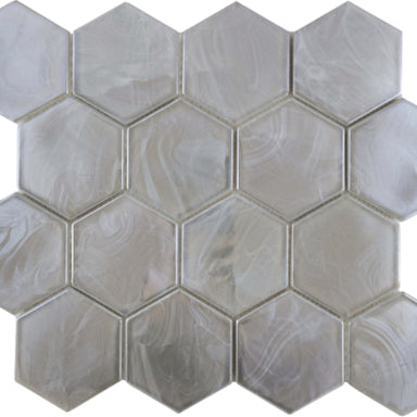 Splash in Silver / 3" Hex Glass Tile