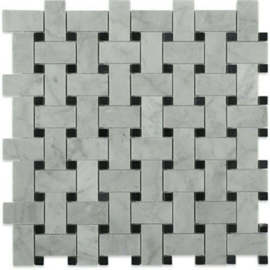 Basket Weave in Trenza White Carrara  Black Dot Natural Stone