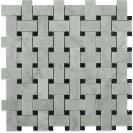 Basket Weave in Trenza White Carrara  Black Dot