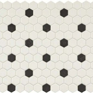 Unglazed Mosaics in Ice White/Black Hexagon Tile