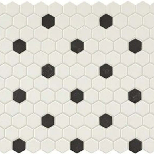Unglazed Mosaics in Ice White/Black Hexagon