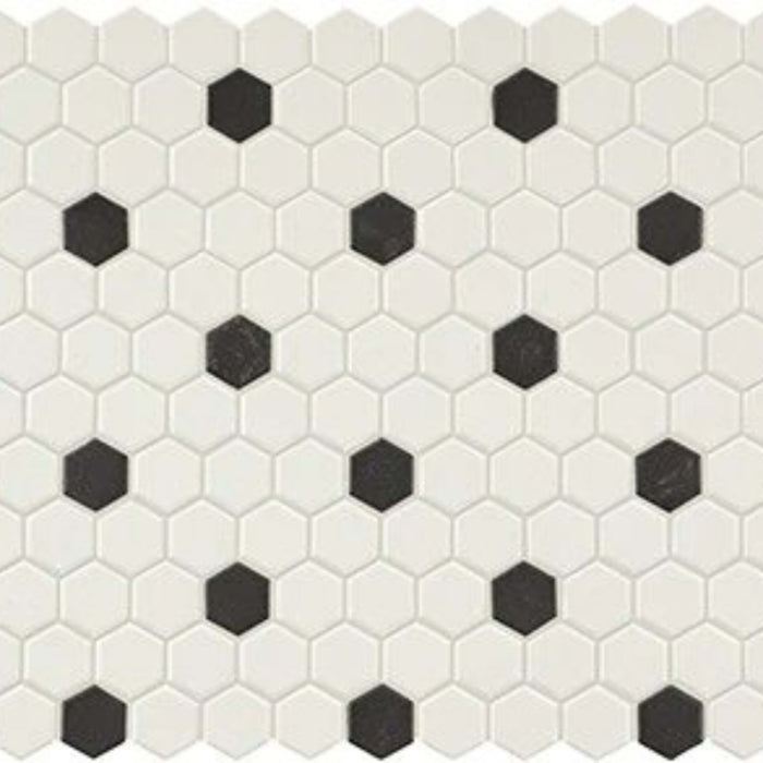 Unglazed Mosaics in Ice White/Black Hexagon Tile