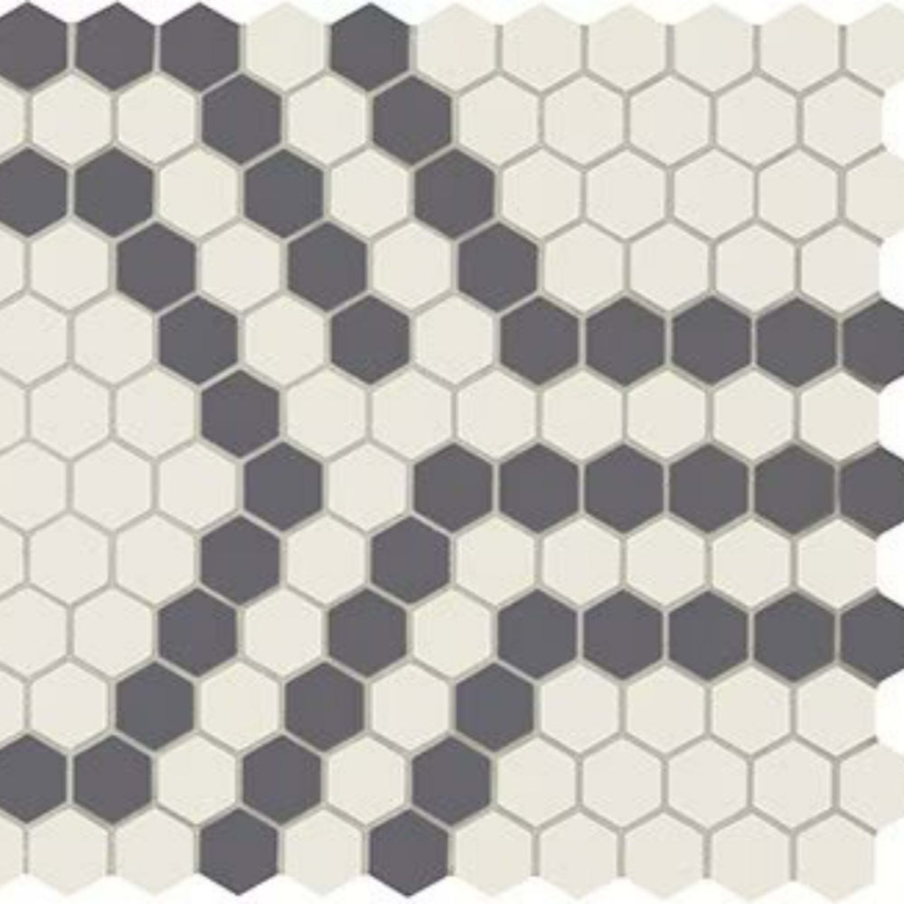 Unglazed Mosaics in Ice White/Black Hex Tile