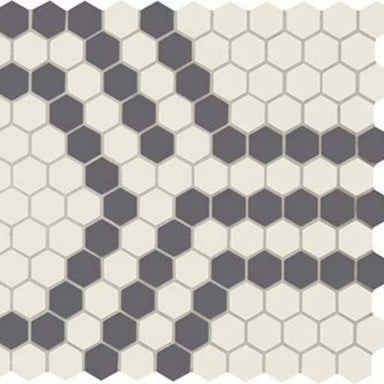 Unglazed Mosaics in Ice White/Black Hex Tile