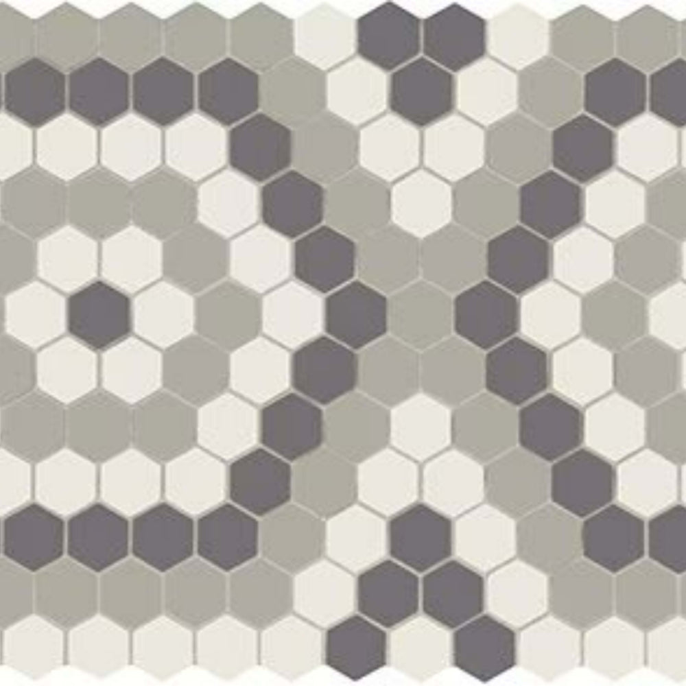 Unglazed Mosaics in Ice White/Black/Light Smoke Hex Hexagon Tile