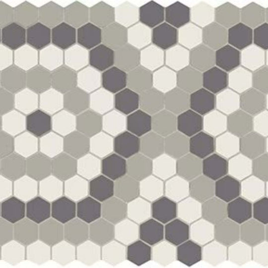 Unglazed Mosaics in Ice White/Black/Light Smoke Hex Hexagon