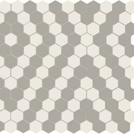 Unglazed Mosaics in Ice White/Light Smoke/Diamond Hexagon