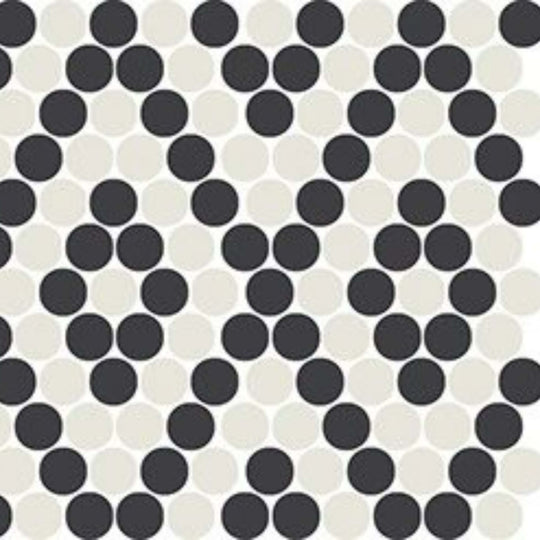 Unglazed Mosaics in Ice White/Black Penny Rounds