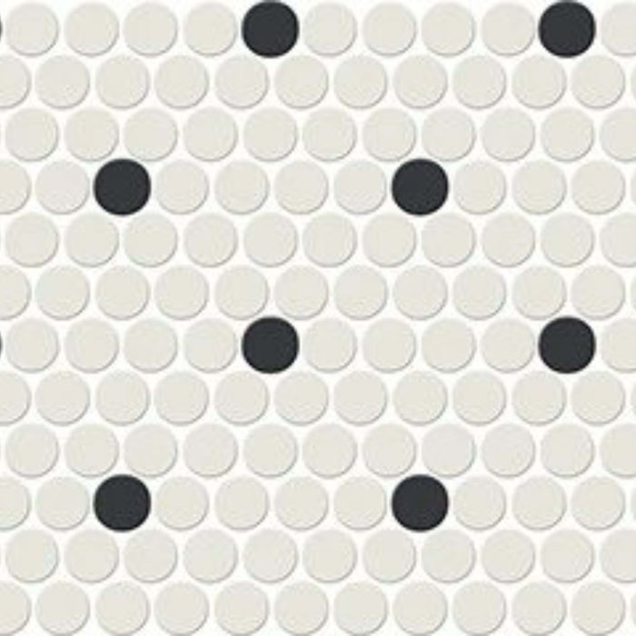 Unglazed Mosaics in Ice White/Black Penny Rounds Retro Dot Tile