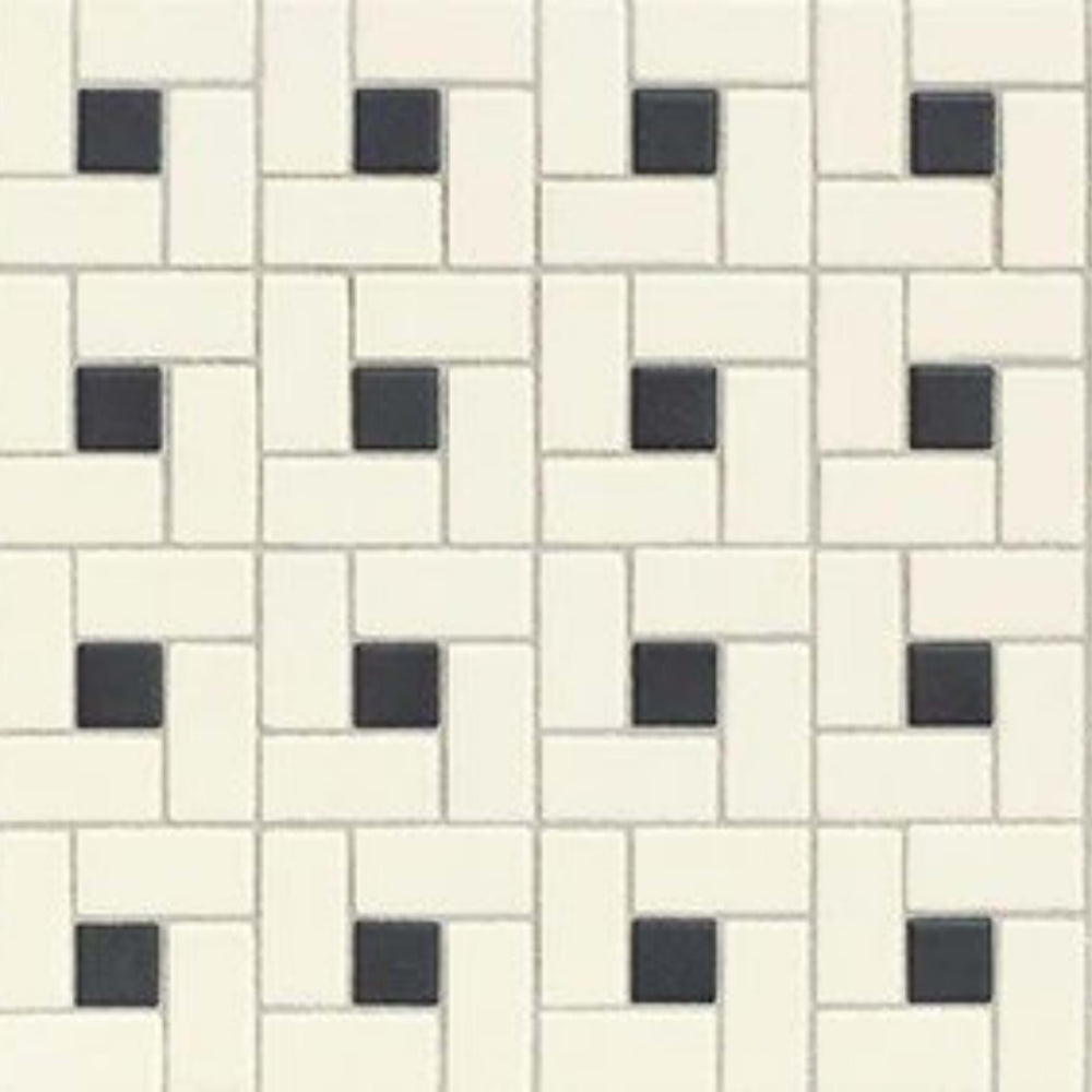 Unglazed Mosaics in Biscuit/Black Dot Windmill Tile