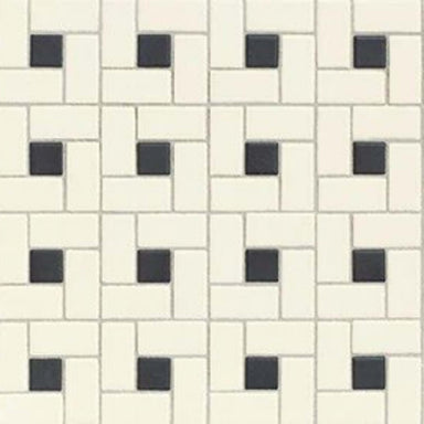 Unglazed Mosaics in Biscuit/Black Dot Windmill Tile
