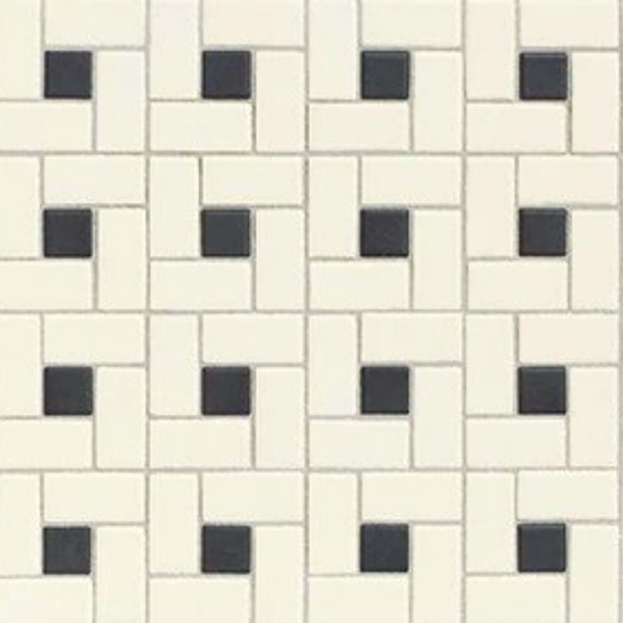 Unglazed Mosaics in Biscuit/Black Dot Windmill Tile