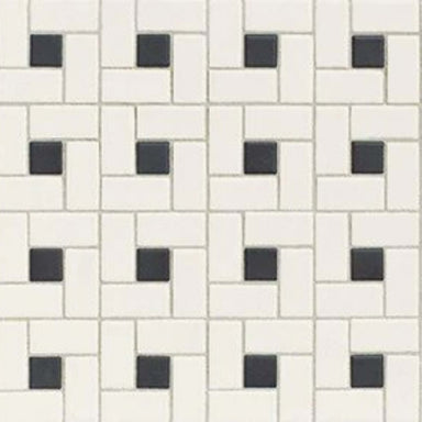 Unglazed Mosaics in Ice White/Black Penny Rounds Rosette Tile