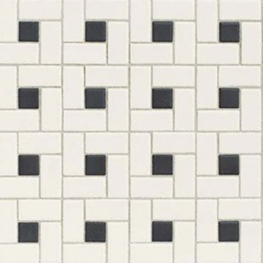 Unglazed Mosaics in Ice White/Black Penny Rounds Rosette
