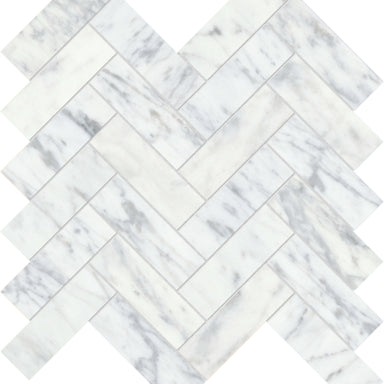 Virtue Bianco in Herringbone Mosaic Honed Natural Stone