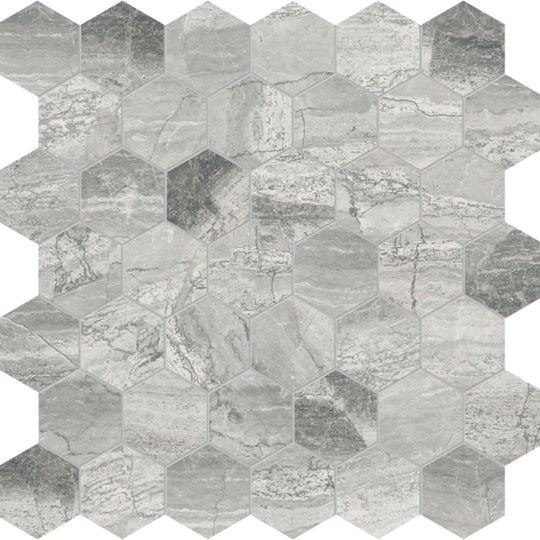 Volcana Notte in Hexagon Mosaic Honed
