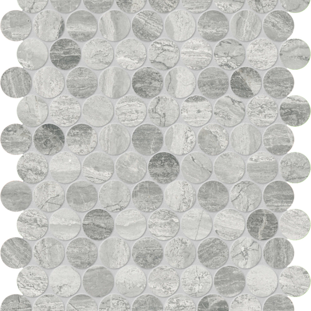 Volcana Notte in Penny Round Mosaic Honed Natural Stone