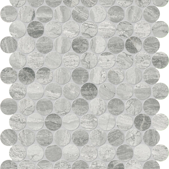 Volcana Notte in Penny Round Mosaic Honed