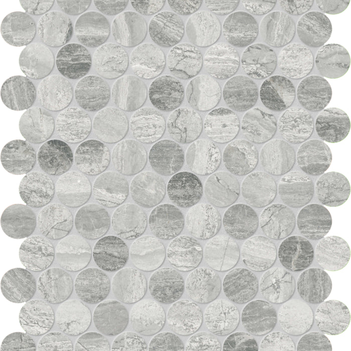 Volcana Notte in Penny Round Mosaic Honed Natural Stone
