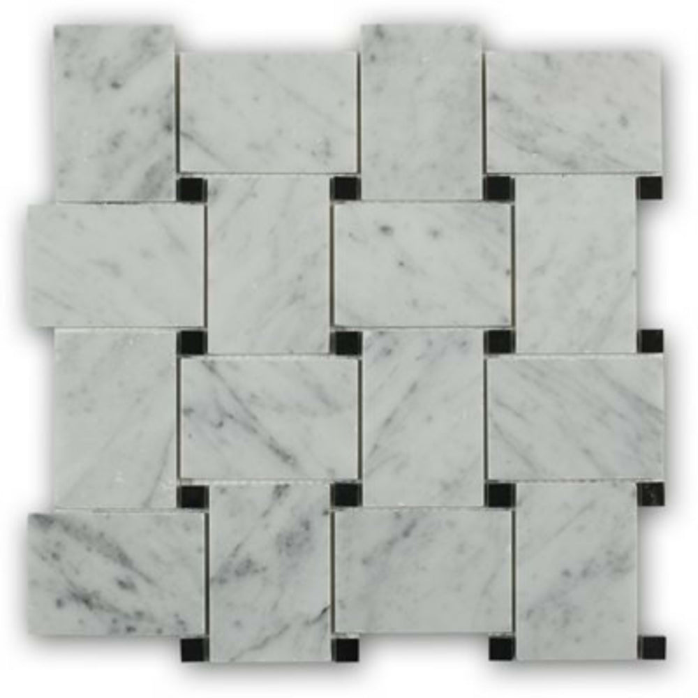 Wide Weave in White Carrara With Black Dot Natural Stone