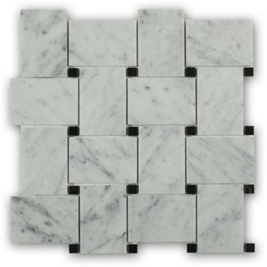 Wide Weave in White Carrara With Black Dot Natural Stone